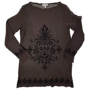 Italian VTG 90s Mocha Sheer Velvet Tunic Small Floral Top Burnout Whimsigoth EUC